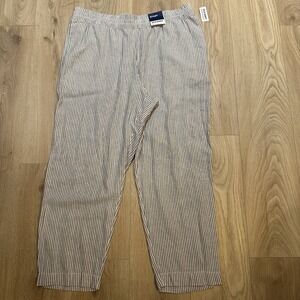 NWT Old Navy High-Waist Straight Linen Blend Pants Womens XL Gray Stripe Beach